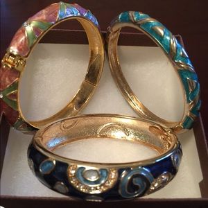 3 hinged Cloisonné bracelets.